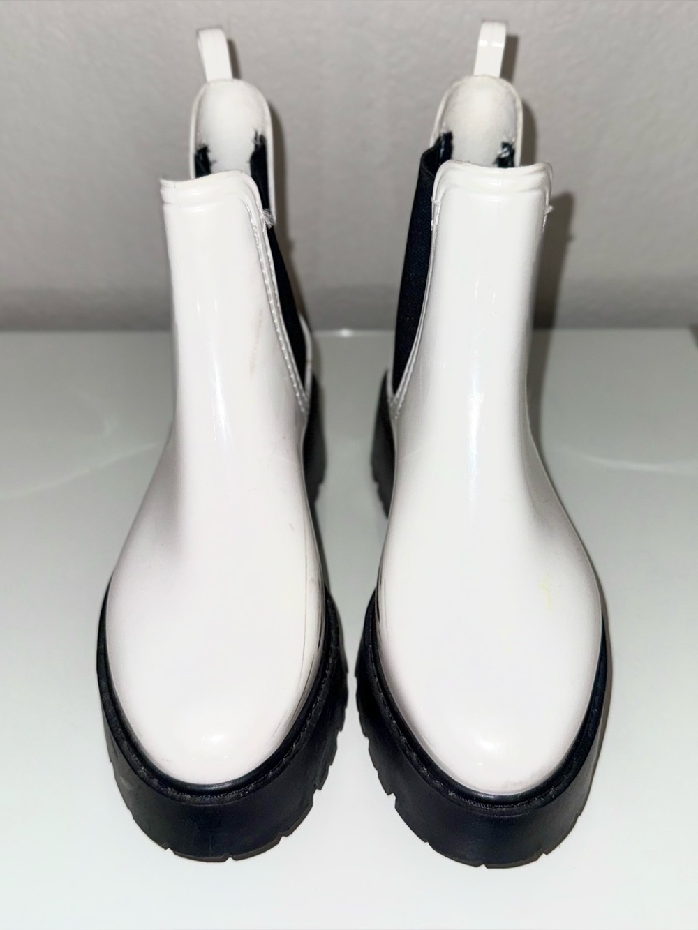 ASOS White Platform Plastic Chelsea Boots Size 8 - Picture 3 of 7
